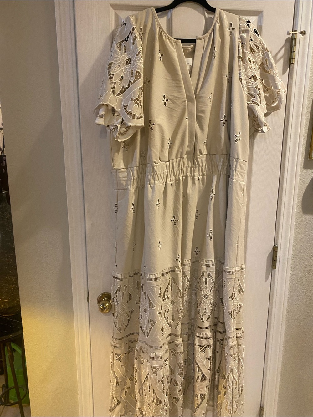 Anthropologie Cream Eyelet Lace Maxi Dress